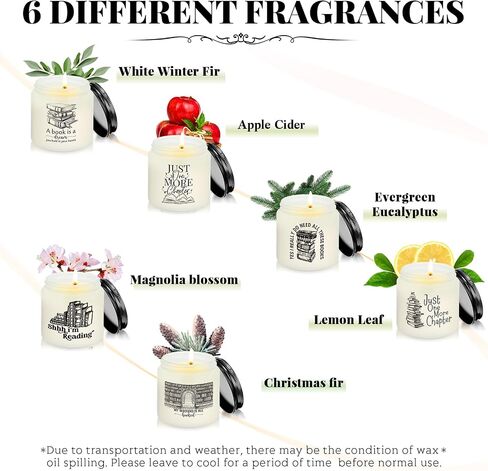 MTLEE 6 Pcs Book Lover Gifts 3.5 oz Book Scented Candle Library Lovers' Day Gifts Rustic Bookshelf Sign Soy Wax Jar for School Club Readers Writers Students Teacher Office(White) in Saudi Arabia