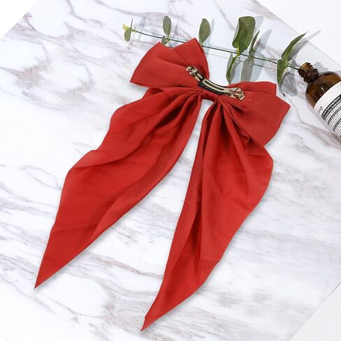 Women Bowknot Hair Clip,Vintage Satin Bow Barrette Hairclip Long Tail Headwear Hair Accessories for Ladies Big Bowknot Hairpin (Beige) in Saudi Arabia