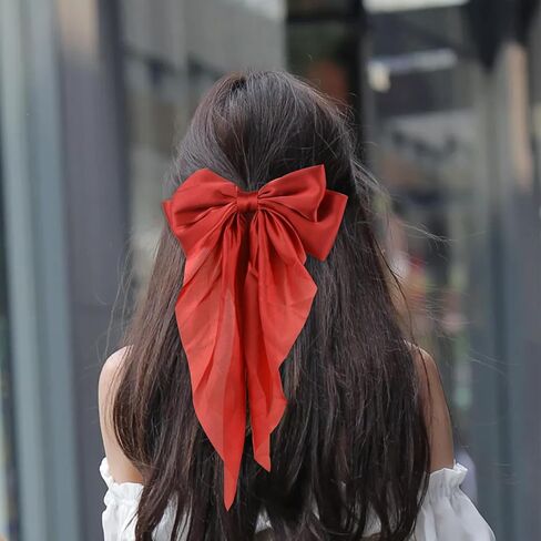 Women Bowknot Hair Clip,Vintage Satin Bow Barrette Hairclip Long Tail Headwear Hair Accessories for Ladies Big Bowknot Hairpin (Beige) in Saudi Arabia
