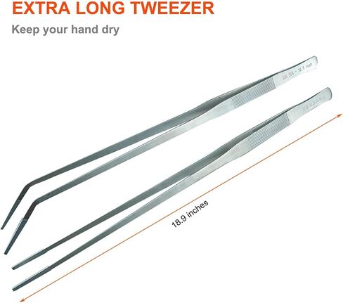 2 Pack Extra Long Tweezers, Fecsam Feeding Tongs, 18.9 inch & 10.5 inch Curved Aquarium Stainless Steel Large Aquascape Tools for Fish Tank, Terrarium，Aquascaping, Reptile, Bearded Dragon in Saudi Arabia