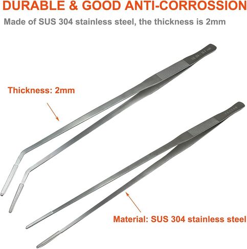 2 Pack Extra Long Tweezers, Fecsam Feeding Tongs, 18.9 inch & 10.5 inch Curved Aquarium Stainless Steel Large Aquascape Tools for Fish Tank, Terrarium，Aquascaping, Reptile, Bearded Dragon in Saudi Arabia