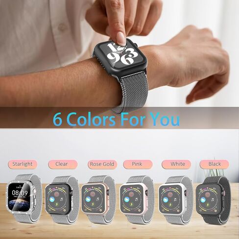 6 Packs Case Compatible with Apple Watch 9 8 7 Series 45mm, with 9H Tempered Glass Screen Protector, Bling Double Glitter Diamond Rhinestone Face Cover,Ultra-Thin Hard PC Bumper Tough Protective Cover in Saudi Arabia