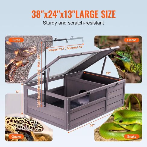 VEVOR Tortoise Habitat, Wooden Tortoise House Indoor & Outdoor, Tortoise Enclosure with Light Stand, Reptile Enclosure Small Animal Cage with Stand Legs for Gecko, Lizard, Snake in Saudi Arabia
