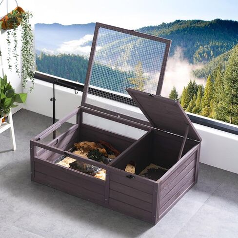 VEVOR Tortoise Habitat, Wooden Tortoise House Indoor & Outdoor, Tortoise Enclosure with Light Stand, Reptile Enclosure Small Animal Cage with Stand Legs for Gecko, Lizard, Snake in Saudi Arabia
