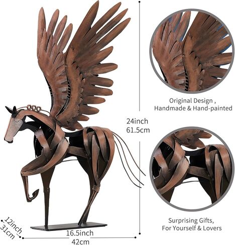 تمثال حصان معدني - ديكور غربي ريفي مصنوع يدويًا - ديكور تماثيل حصان مرسومة يدويًا بنسبة 100% للمنزل والمكتب - هدايا منحوتة حصان للنساء (بني) in Kuwait