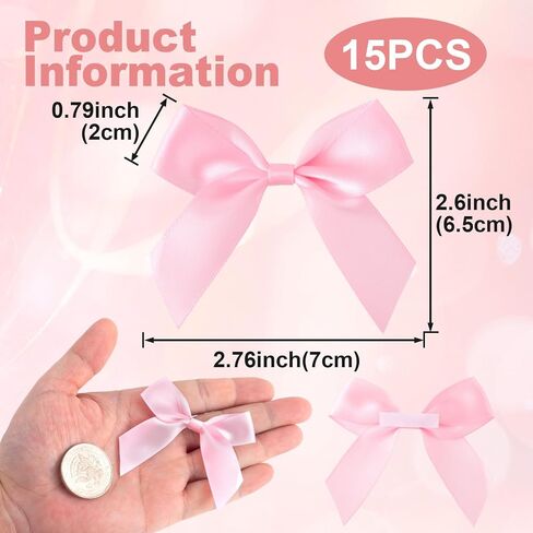15pcs 2.5" Self-Adhesive Gift Wrap Bows, Soft Non-Faded Satin Ribbon Bow, Premade Craft Bows for Christams Wedding Birthday Party Bridal Shower Baby Shower Decorations- White in Saudi Arabia