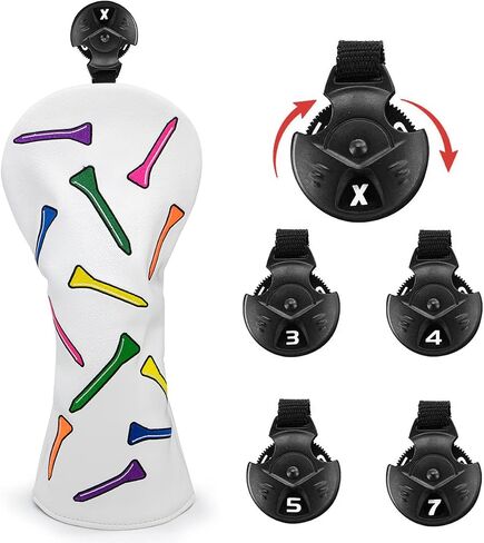 Colorful Tees Emboidery Golf Hybrid Club Head Cover, Golf #2 3 4 5 6 UT Hybrid Headcover Interchageable - Synthetic Leather Golf Club Covers for Hybrids for Men/Women in Saudi Arabia