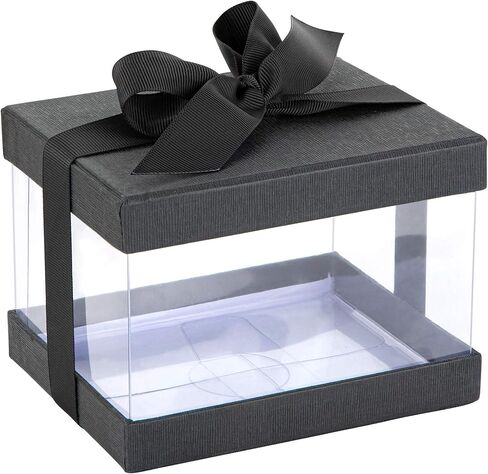 Hammont Individual Cupcake Boxes 6 Count – Clear Plastic Gift Boxes with Clear Window and Lid – Small Cookie Box with Ribbon & Bow - Baby Shower Party Favors, Groomsmen Proposal Box - Maroon 4x4x4 in Kuwait