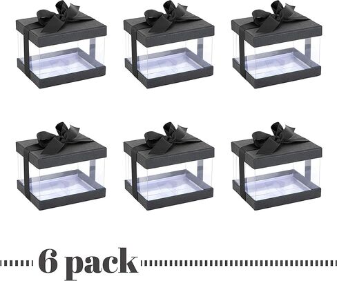 Hammont Individual Cupcake Boxes 6 Count – Clear Plastic Gift Boxes with Clear Window and Lid – Small Cookie Box with Ribbon & Bow - Baby Shower Party Favors, Groomsmen Proposal Box - Maroon 4x4x4 in Kuwait