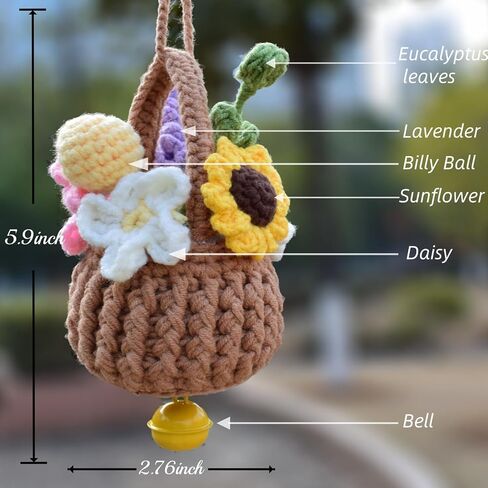 Bohemia Car Plant Crochet Hanging Basket Hanging Plant for Car Decor Car Accessories Cute Potted Plants Crochet Car Ornament Rear View Mirror Accessories Car Ornament for Friends Female in Saudi Arabia
