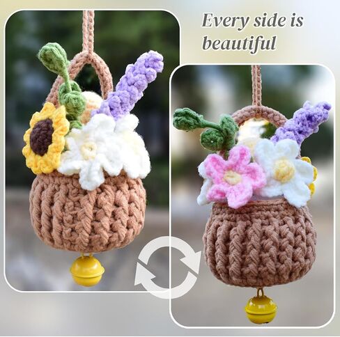 Bohemia Car Plant Crochet Hanging Basket Hanging Plant for Car Decor Car Accessories Cute Potted Plants Crochet Car Ornament Rear View Mirror Accessories Car Ornament for Friends Female in Saudi Arabia