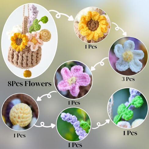Bohemia Car Plant Crochet Hanging Basket Hanging Plant for Car Decor Car Accessories Cute Potted Plants Crochet Car Ornament Rear View Mirror Accessories Car Ornament for Friends Female in Saudi Arabia