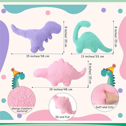 Shellwei 3 Pcs Dinosaur Decorative Pillow for Kids Sherpa Cute Nursery Playroom Dinosaur Pillow Kawaii Decorative Pillow Gift Toy for Boy Kids Nursery Home Decor in Saudi Arabia