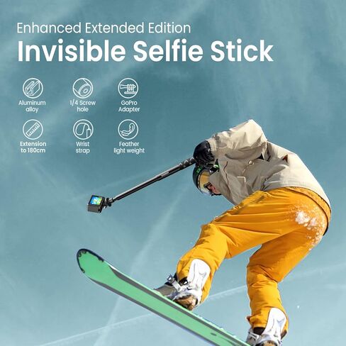 عصا سيلفي غير مرئية من مايران مقاس 114 سم، عصا غير مرئية بطول 1/4 بوصة متوافقة مع Insta360 وGoPro وDJI وكاميرات الحركة، وعمود مونوبود محمول قابل للتمديد مع مشبك تثبيت وحزام معصم in Kuwait