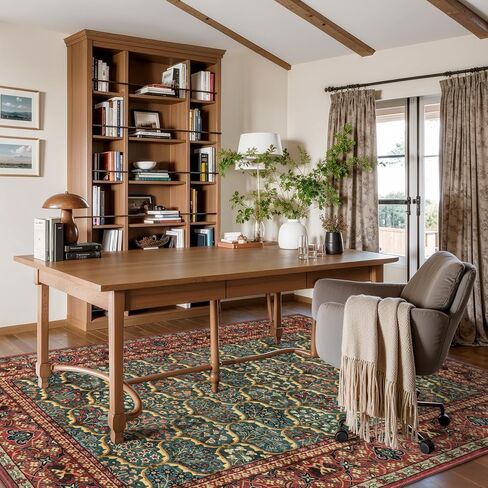 Lahome 8 x 10 Area Rugs for Living Room - Oriental Washable Non-Slip Large Rug Ultra-Thin Stain Resistant Dining Room Rugs for Under Table, Floral Vintage Print Carpet Rugs for Bedroom (Red, 8'x10') in Kuwait