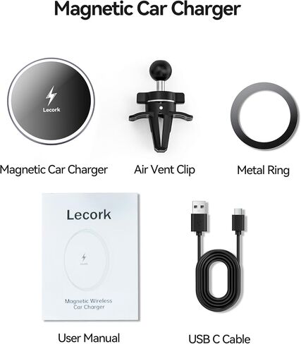 لشاحن حامل السيارة Magsafe، شاحن سيارة لاسلكي مغناطيسي بقدرة 15 وات لهواتف iPhone، شاحن حامل سيارة Magsafe Air Vent لهاتف iPhone 16 Pro Max/16/15/14 13 12، تصميم LED RGB in Kuwait