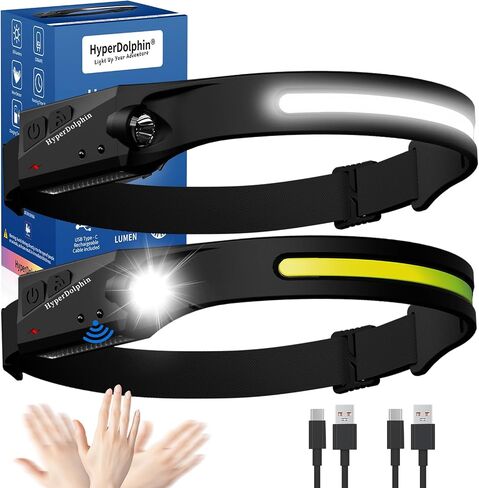 (3-Pack) Headlamp Rechargeable, LED Waterproof Headlight for Adults, 230° Headband Light Forehead, Motion Sensor, USB Head lamp Band, 350 Lumen Super Bright, 5 Modes, Comfortable for Running,Fishing in Saudi Arabia