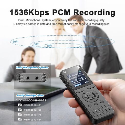 مسجل صوت رقمي سعة 32 جيجابايت مع تشغيل - جهاز تسجيل صوتي قابل لإعادة الشحن عبر USB للمحاضرات، جهاز تسجيل شريط صغير مطور، تسجيل صوتي نشط، وصوت عالي الدقة in Saudi Arabia