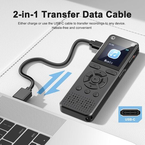 مسجل صوت رقمي سعة 32 جيجابايت مع تشغيل - جهاز تسجيل صوتي قابل لإعادة الشحن عبر USB للمحاضرات، جهاز تسجيل شريط صغير مطور، تسجيل صوتي نشط، وصوت عالي الدقة in Saudi Arabia
