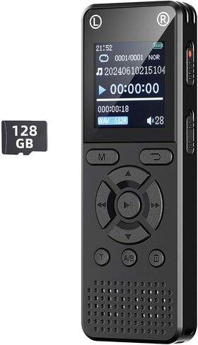 مسجل صوت رقمي سعة 32 جيجابايت مع تشغيل - جهاز تسجيل صوتي قابل لإعادة الشحن عبر USB للمحاضرات، جهاز تسجيل شريط صغير مطور، تسجيل صوتي نشط، وصوت عالي الدقة in Saudi Arabia
