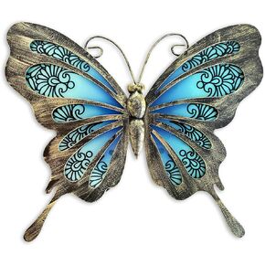 LIFFY Metal Butterfly Wall Decor,2Pack 12" Hanging Glass Butterfly Outdoor Decor,Garden Decorative Ornaments Outside for Home,Yard,Fence,Patio