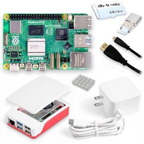 Raspberry Pi 5 8GB Starter Kit | 64GB microSD | Official 27W Power Supply | Official case with Fan | 4K Micro HDMI Cable 1m | Aluminum heatsink
