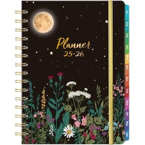 2024-2025 Planner - Planner/Calendar 2024-2025, July 2024 - June 2025, 2024-2025 Planner Weekly and Monthly with Tabs, 6.4" x 8.5", Hardcover with Back Pocket + Thick Paper - Moonlight Floral