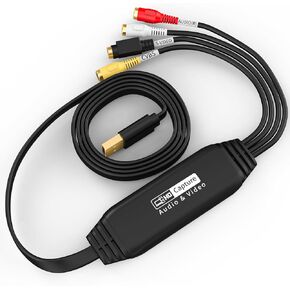 USB Video Capture Card, Audio Video Converter Grabber for RCA to USB-Convert VHS Mini DV VCR Hi8 DVD Equipment to Digital Converter for PC TV Tape Player Camcorder