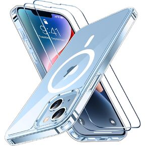SPIDERCASE Designed for iPhone 13 Case, [Military-Grade Drop Tested][with 2 pcs Tempered Glass Screen Protector] [Compatible with Magsafe][Soft Silky Touch] Slim Protective iPhone 13 Case-Green
