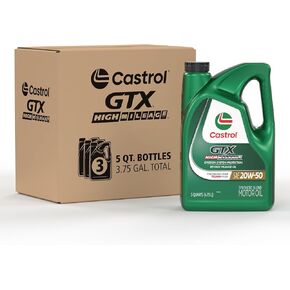 Castrol GTX High Mileage 20W-50 Synthetic Blend Motor Oil, 5 Quarts, Pack of 3