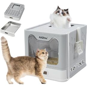 Folding Stainless Steel Cat Litter Box with Lid,Top Entry Litter Box,Large Cat Litter Box Dual Entrance,Kitty Litter Box,High Sided Litter Box,Metal Litter Box,Cat Boxes for Indoor Cats