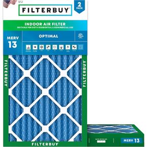 Filterbuy 16x25x1 Air Filter MERV 13 Optimal Defense (2-Pack), Pleated HVAC AC Furnace Air Filters Replacement (Actual Size: 15.50 x 24.50 x 0.75 Inches)