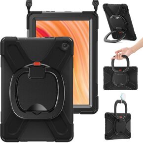 BRAECN Kids Case for All-New Amazon Fire HD 10 Tablet 10.1" (Only fits 13th Generation Tablet, 2023 Release), Heavy-Duty Silicone Cover with 360 Rotating Kickstand & Handle Grip, Shoulder Strap, Blue