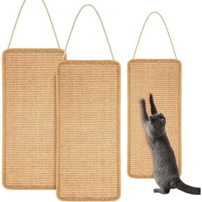 2 Pack Sisal Door Cat Scratching Mat Double Use Hanging Scratcher Wall Floor Mount Natural Cat Scratch Mat Cat Scratching Pad for Indoor Cats Kitten with Hemp Rope, 7.87 x 19.69 inches