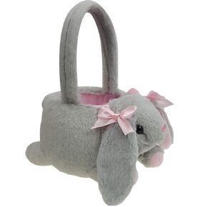 Lovely Easter Grey Bunny with Pink Bows Basket Easter Hunting Basket For Kids Easter Egg Basket (Grey Bunny Basket)