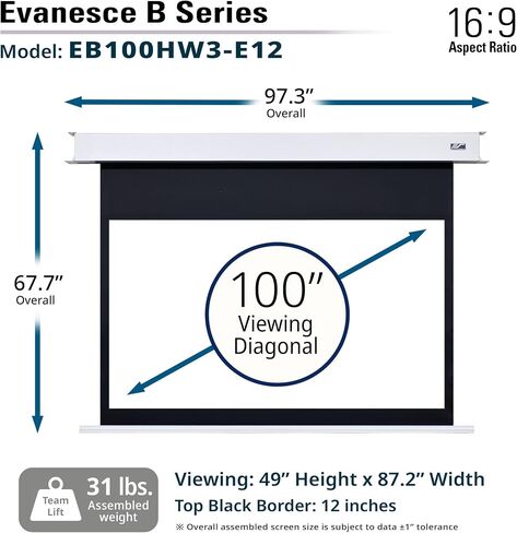 Elite Screens Evanesce B, 100" 4:3, Recessed In-Ceiling Electric Projector Screen with Installation Kit, 8k/4K Ultra HD Ready Matte White Fiberglass Reinforced Projection Surface, EB100VW2-E12 in Saudi Arabia