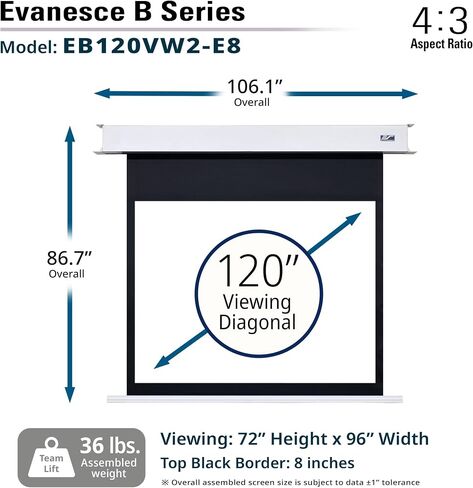 Elite Screens Evanesce B, 100" 4:3, Recessed In-Ceiling Electric Projector Screen with Installation Kit, 8k/4K Ultra HD Ready Matte White Fiberglass Reinforced Projection Surface, EB100VW2-E12 in Saudi Arabia
