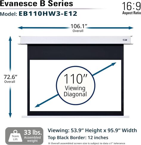 Elite Screens Evanesce B, 100" 4:3, Recessed In-Ceiling Electric Projector Screen with Installation Kit, 8k/4K Ultra HD Ready Matte White Fiberglass Reinforced Projection Surface, EB100VW2-E12 in Saudi Arabia