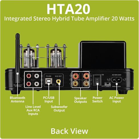 Dayton Audio HTA200 مضخم صوت ستيريو هجين هاي فاي مدمج فئة A/B بقدرة 200 وات RMS مع مخرج مضخم صوت ومخرج سماعة رأس وبلوتوث 5.0، مع مشغل تسجيل Phono Preamp وUSB DAC in Saudi Arabia