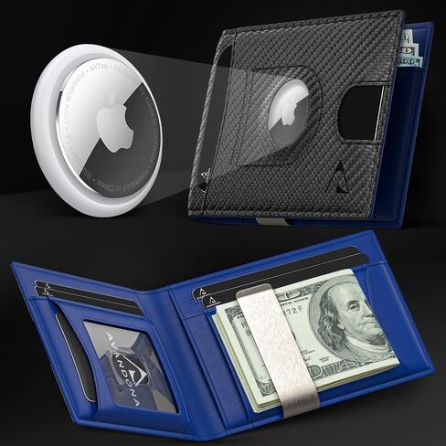 محفظة Airtag للرجال، محفظة جلدية نحيفة مع حامل Airtag، محفظة صغيرة مع حجب RFID ومشبك نقود، أسود in Saudi Arabia