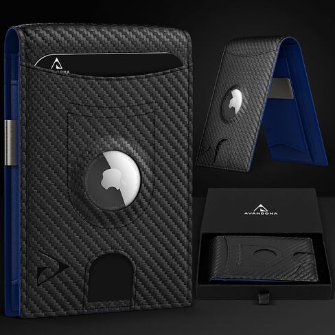 محفظة Airtag للرجال، محفظة جلدية نحيفة مع حامل Airtag، محفظة صغيرة مع حجب RFID ومشبك نقود، أسود in Saudi Arabia