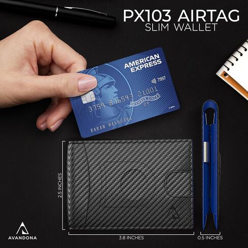 محفظة Airtag للرجال، محفظة جلدية نحيفة مع حامل Airtag، محفظة صغيرة مع حجب RFID ومشبك نقود، أسود in Saudi Arabia