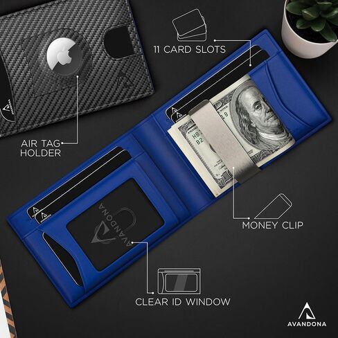 محفظة Airtag للرجال، محفظة جلدية نحيفة مع حامل Airtag، محفظة صغيرة مع حجب RFID ومشبك نقود، أسود in Saudi Arabia