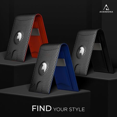 محفظة Airtag للرجال، محفظة جلدية نحيفة مع حامل Airtag، محفظة صغيرة مع حجب RFID ومشبك نقود، أسود in Saudi Arabia