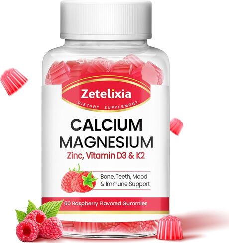 Calcium Gummies for Women Men, Calcium Magnesium Zinc with Vitamin D3 & K2, Calcium Magnesium Supplement for Bones Muscles and Joints, Pineapple & Mango Flavor - 120 Count in Kuwait