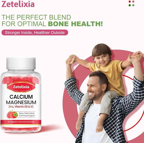 Calcium Gummies for Women Men, Calcium Magnesium Zinc with Vitamin D3 & K2, Calcium Magnesium Supplement for Bones Muscles and Joints, Pineapple & Mango Flavor - 120 Count in Kuwait