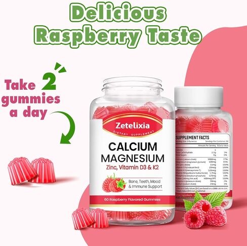 Calcium Gummies for Women Men, Calcium Magnesium Zinc with Vitamin D3 & K2, Calcium Magnesium Supplement for Bones Muscles and Joints, Pineapple & Mango Flavor - 120 Count in Kuwait
