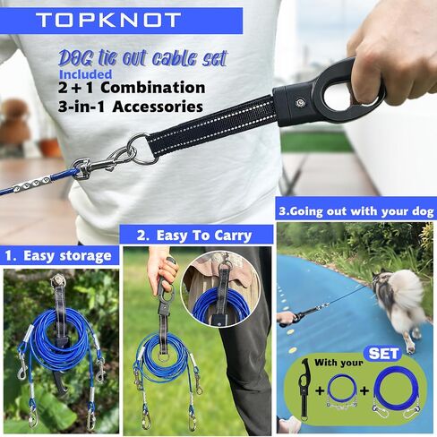 كابل ربط الكلاب من TOPKNOT وحصة للتخييم، مع كابل بطول 35 قدمًا، تشغيل كلب دوار 360 درجة - بدون تشابك، عداء للكلاب للساحة مقاوم للصدأ يمكنه حمل كلبين - ما يصل إلى 150 رطل، مثالي للفناء الخارجي in Saudi Arabia