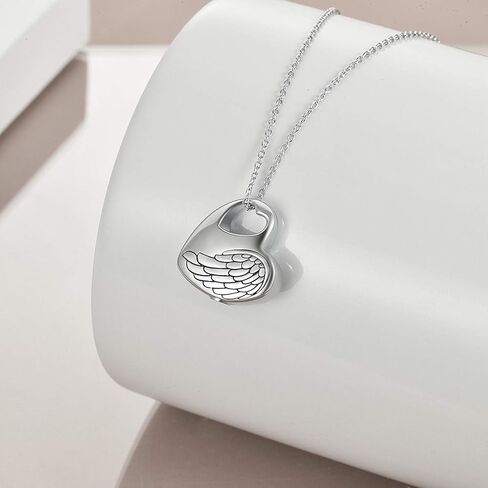 LUHE Cremation Urn Necklace for Ashes Urn Jewelry,Forever in My Heart Carved Locket Sterling Silver Keepsake Angel Wing Memorial Pendant for mom & dad with Filling Kit in Kuwait