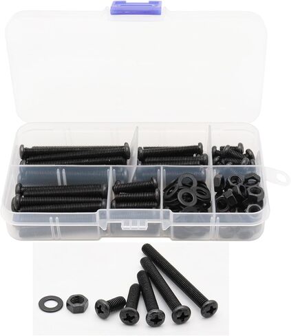 LBY 100pcs M6 Machine Screws(Truss Head), Phillips Pan Head Bolts Nuts Flat Washers, Carbon Steel, Blackening in Saudi Arabia